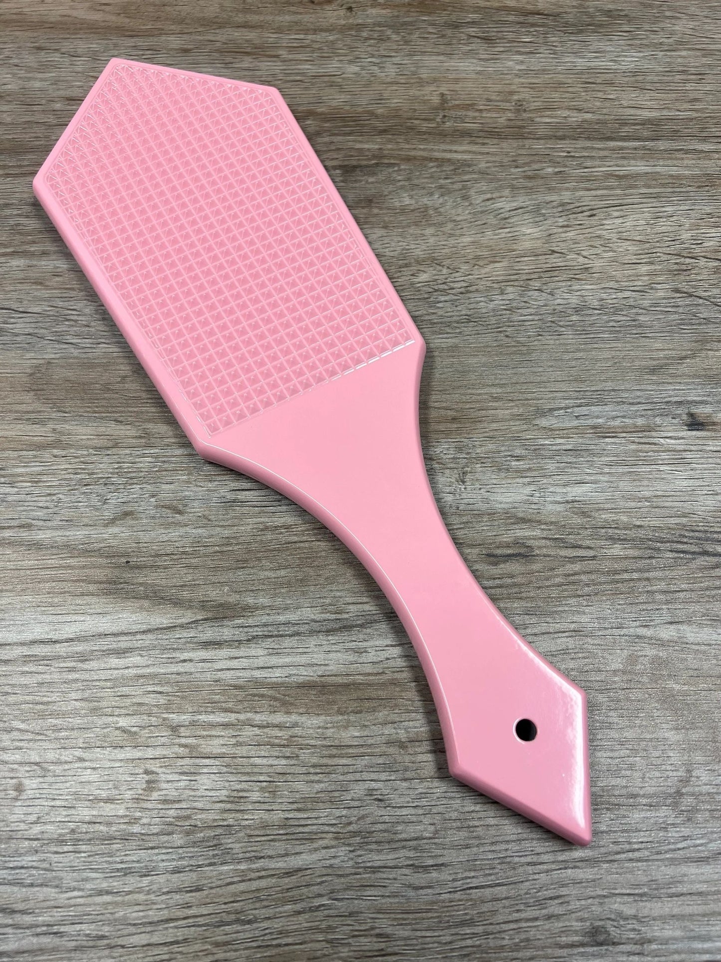 Pretty in Pink Alastor Aluminum Spanking Paddle with Machined Spikes on Face, Smooth Back
