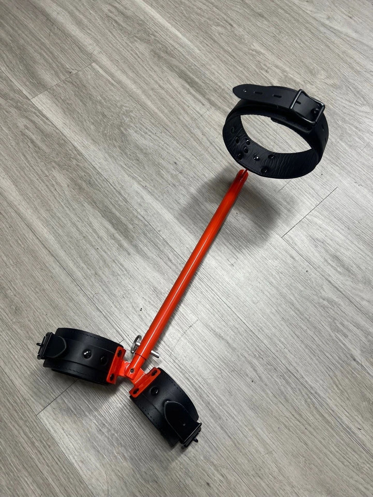 Halloween Exclusive Orange Posture Bar - Adjustable, Neck Arms Bondage Bar Restraint with Cuffs BDSM Bondage Spreader Bar