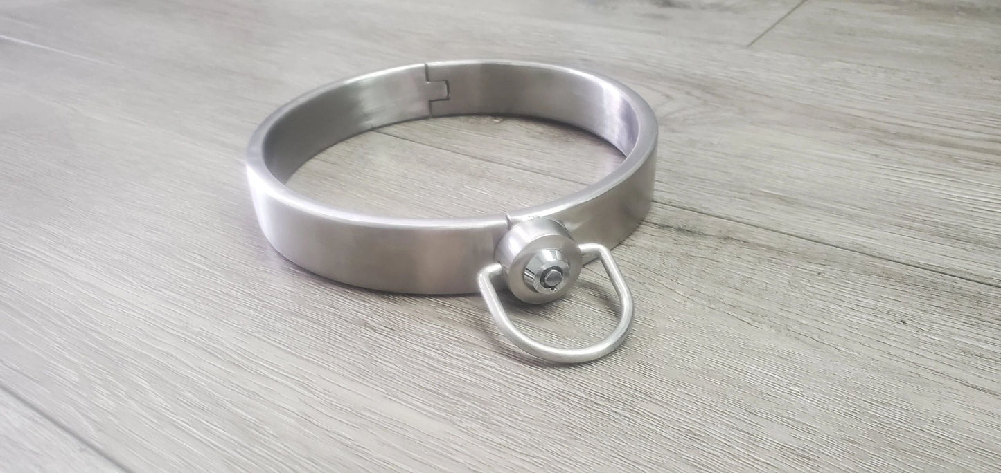 Stainless Steel SS 1" Wide Locking Slave Collar w/ D-Ring
