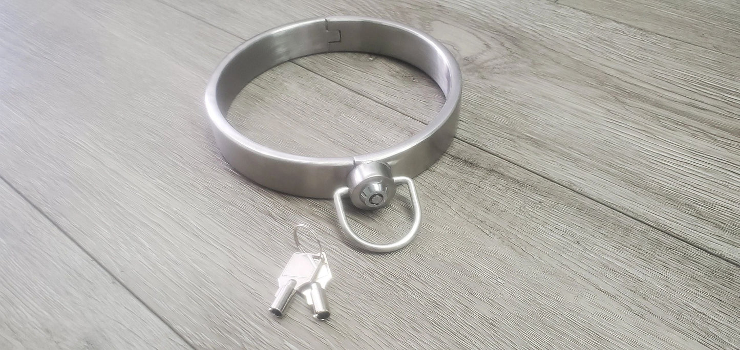 Stainless Steel SS 1" Wide Locking Slave Collar w/ D-Ring