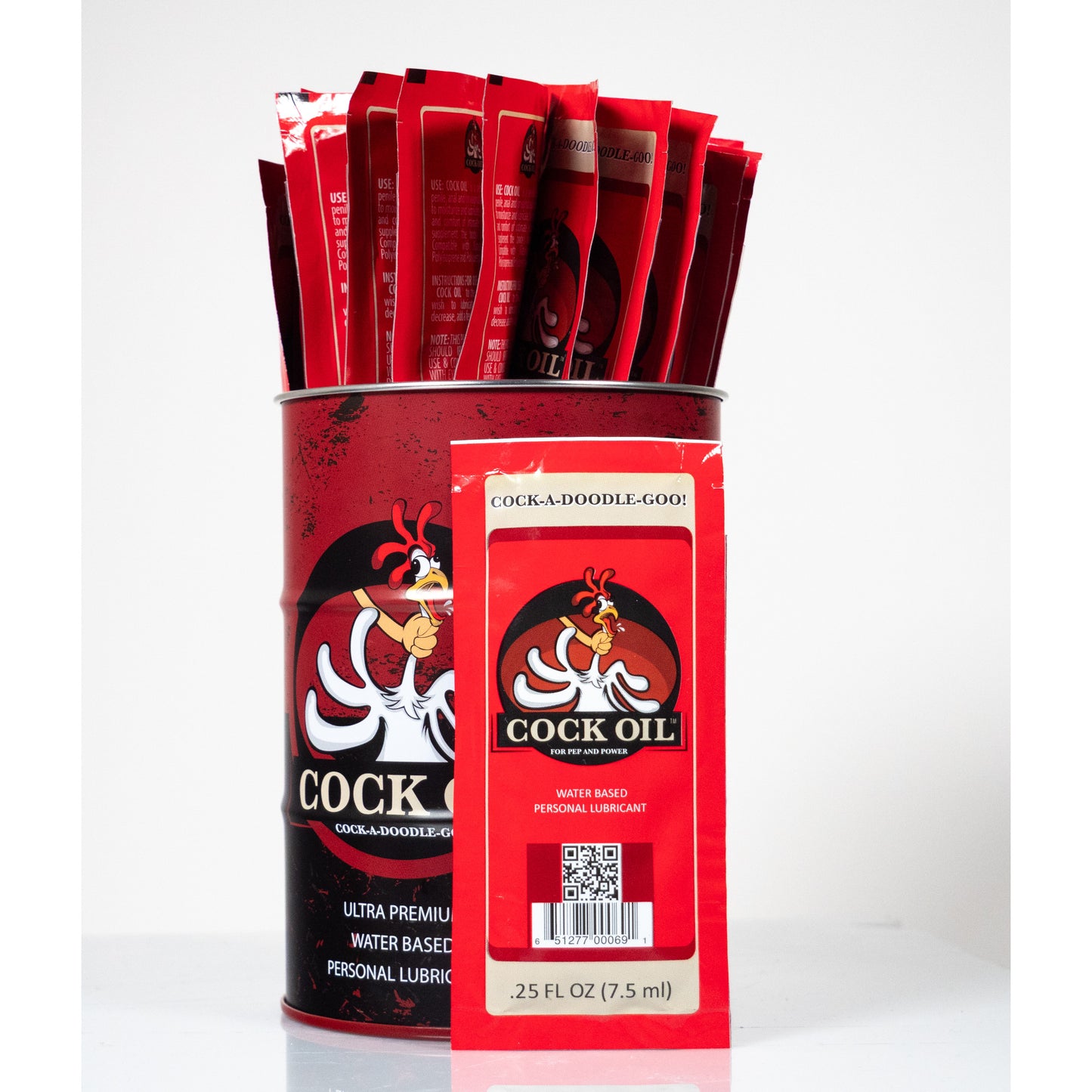 Cock Oil Water Based Lubricant Collector's Drum w/ 25 packets