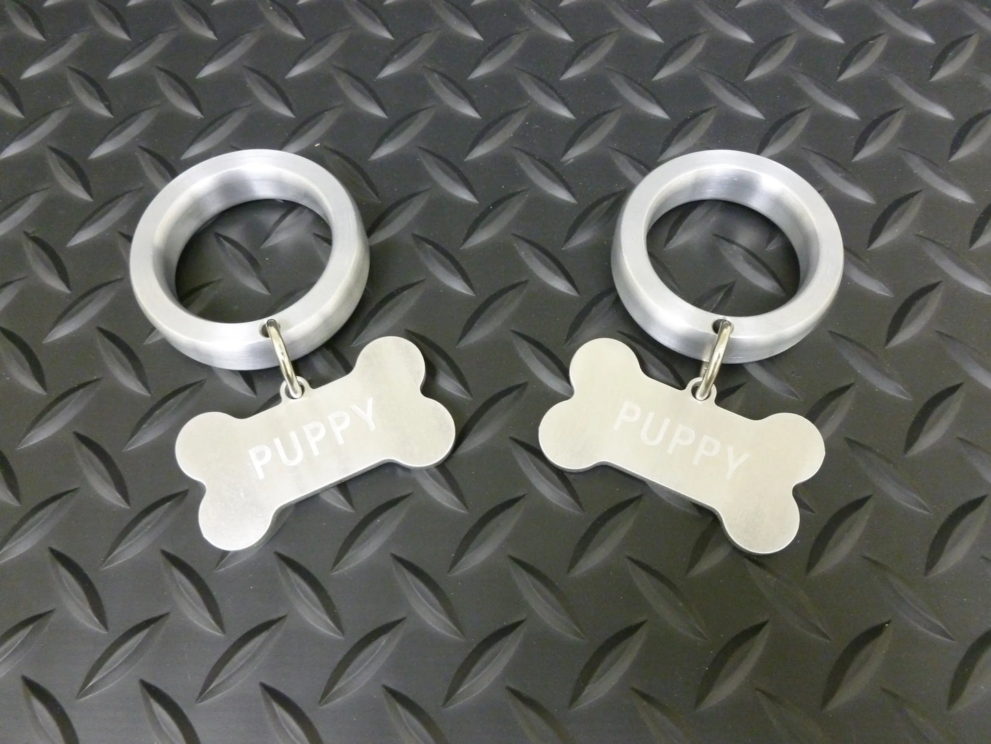 Dog Ballz Style Cockring with Bone Shape Dog Tag in Aluminum