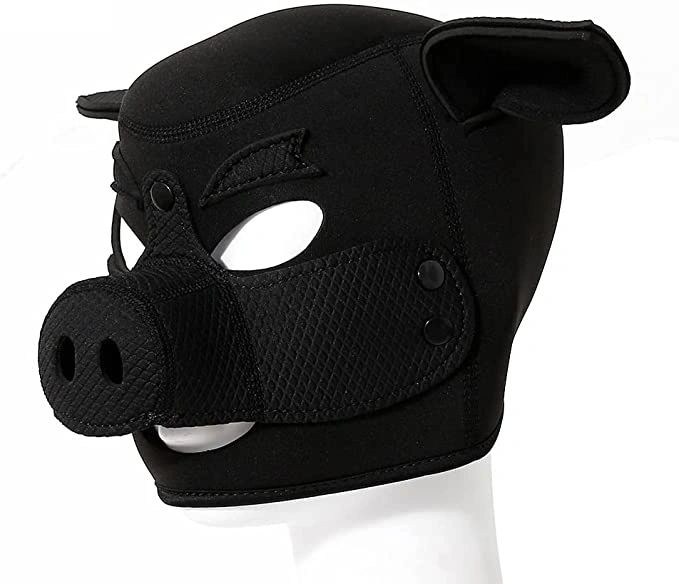 Piggy Neoprene Soft Foam Rubber Pig Hood Rubber Fetish Full Head Bondage Pet Play Mask Oink Pink or Black