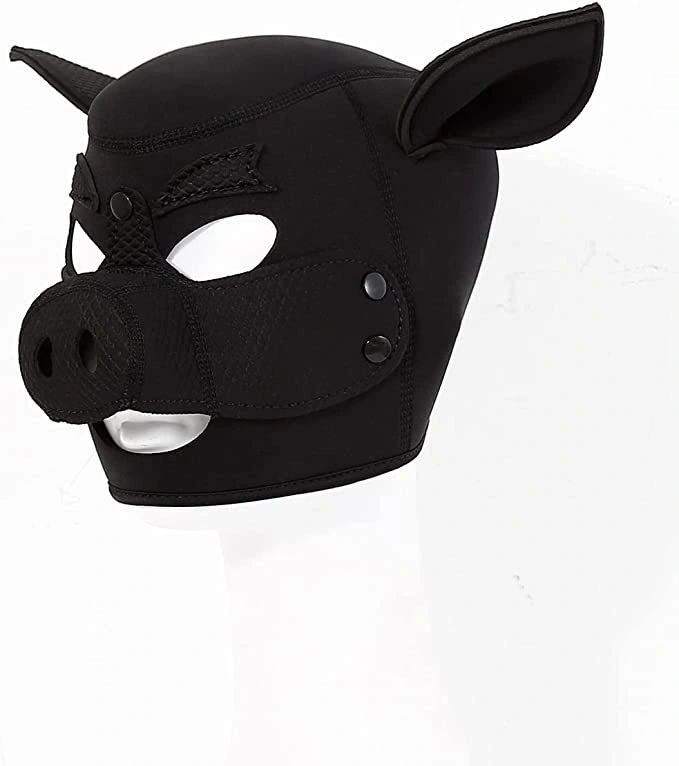 Piggy Neoprene Soft Foam Rubber Pig Hood Rubber Fetish Full Head Bondage Pet Play Mask Oink Pink or Black