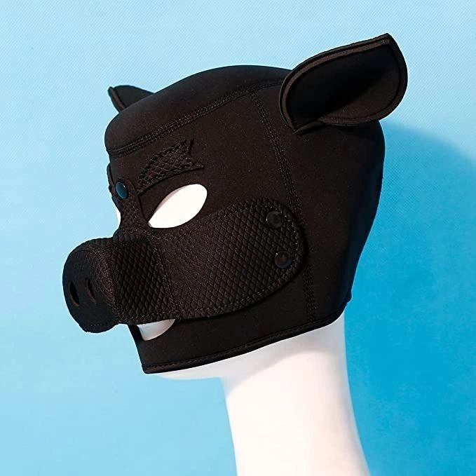 Piggy Neoprene Soft Foam Rubber Pig Hood Rubber Fetish Full Head Bondage Pet Play Mask Oink Pink or Black