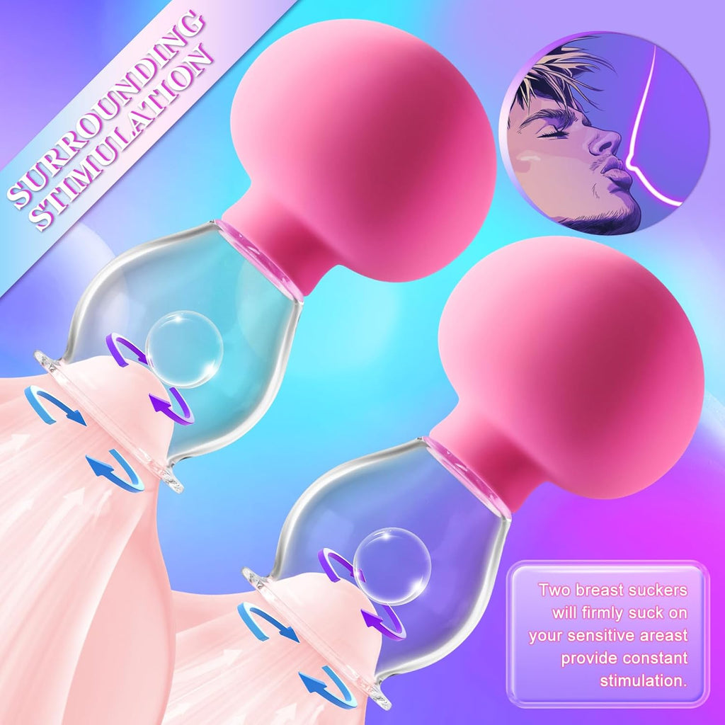 Mushroom Top Nipple Suckers with Clear Glass Body Tit  Clamps Breast Play