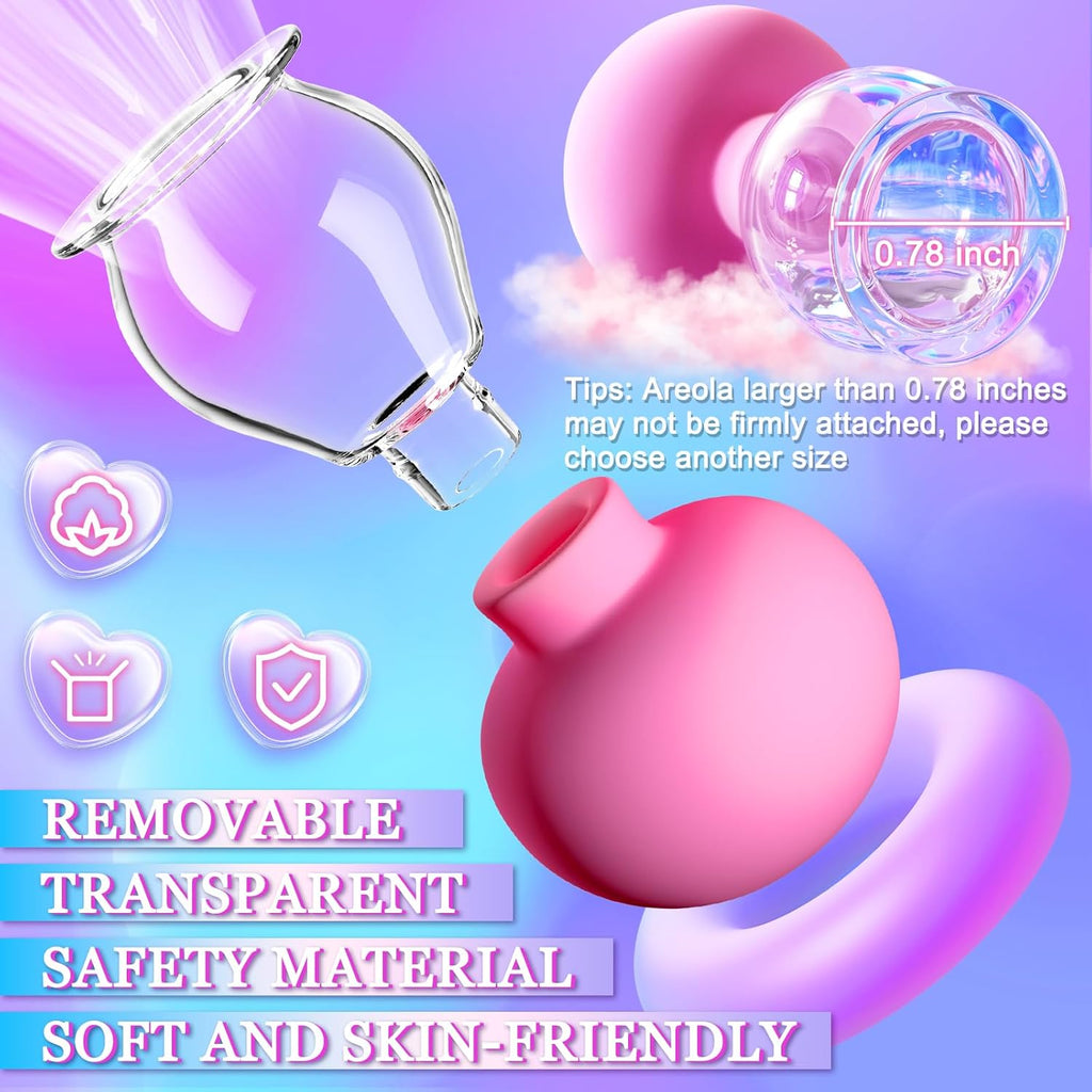 Mushroom Top Nipple Suckers with Clear Glass Body Tit  Clamps Breast Play