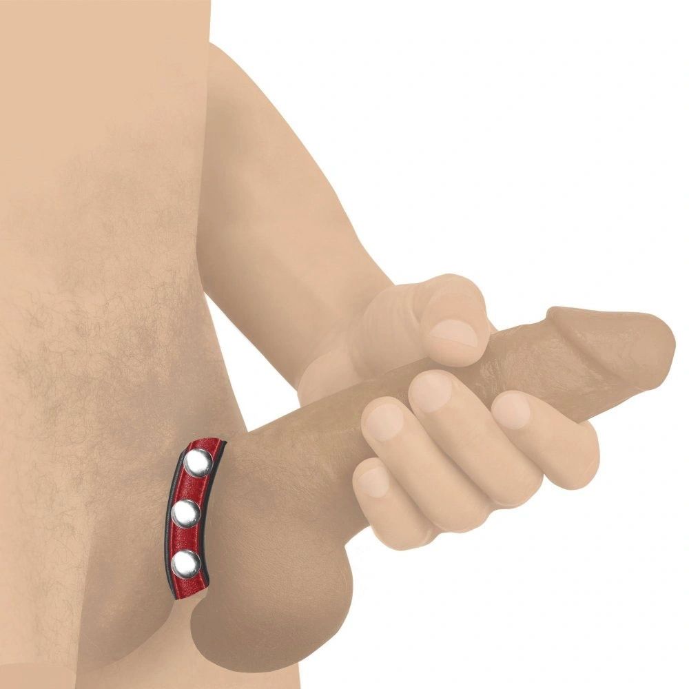 Leather Speed Snap Adjustable Cock Ring Cockring - Red