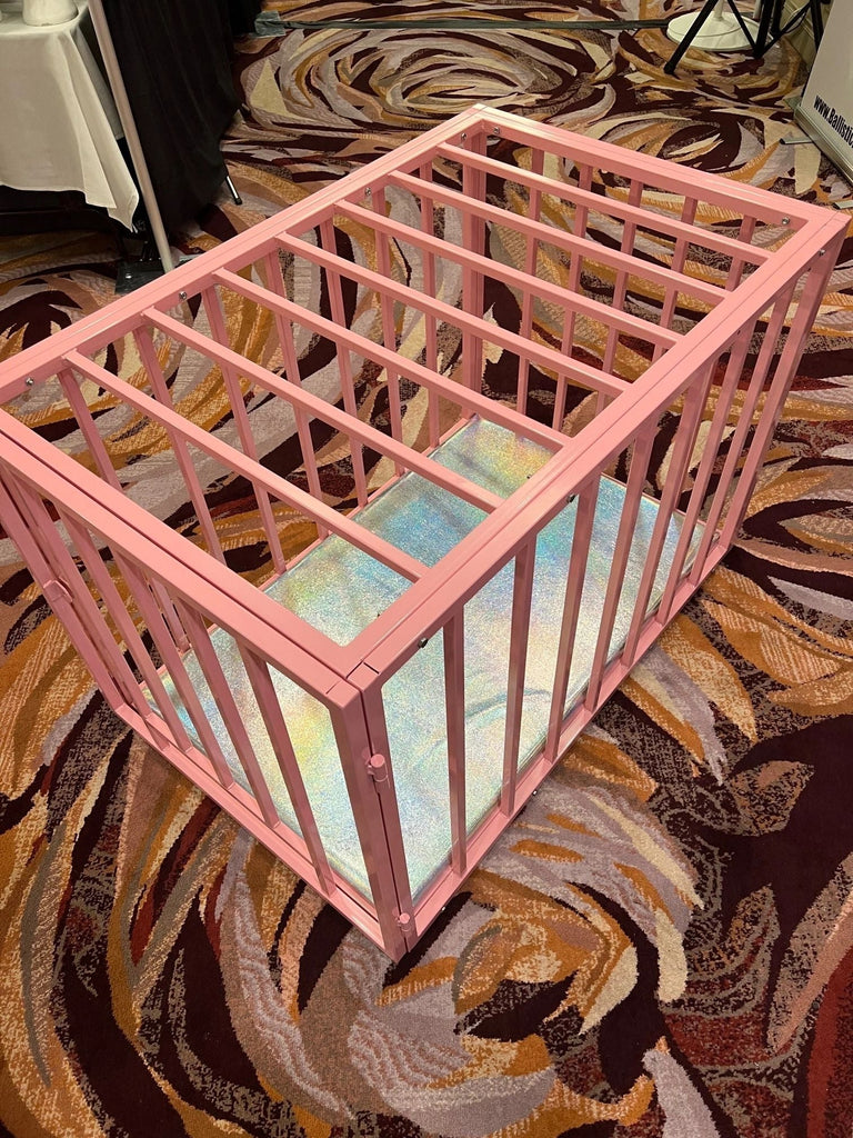 Pretty in Pink Puppy Cage / Jail Cell - BDSM Bondage - 100% steel - Made in the USA - Slave Cage Restraints