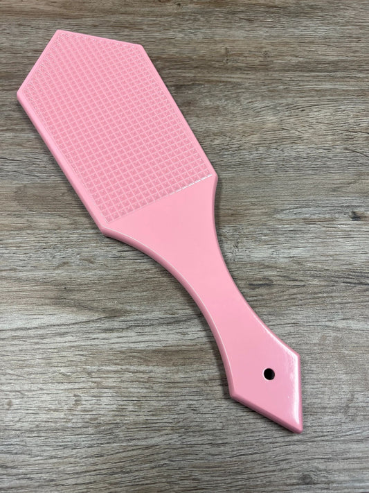 Pretty in Pink Alastor Aluminum Spanking Paddle with Machined Spikes on Face, Smooth Back