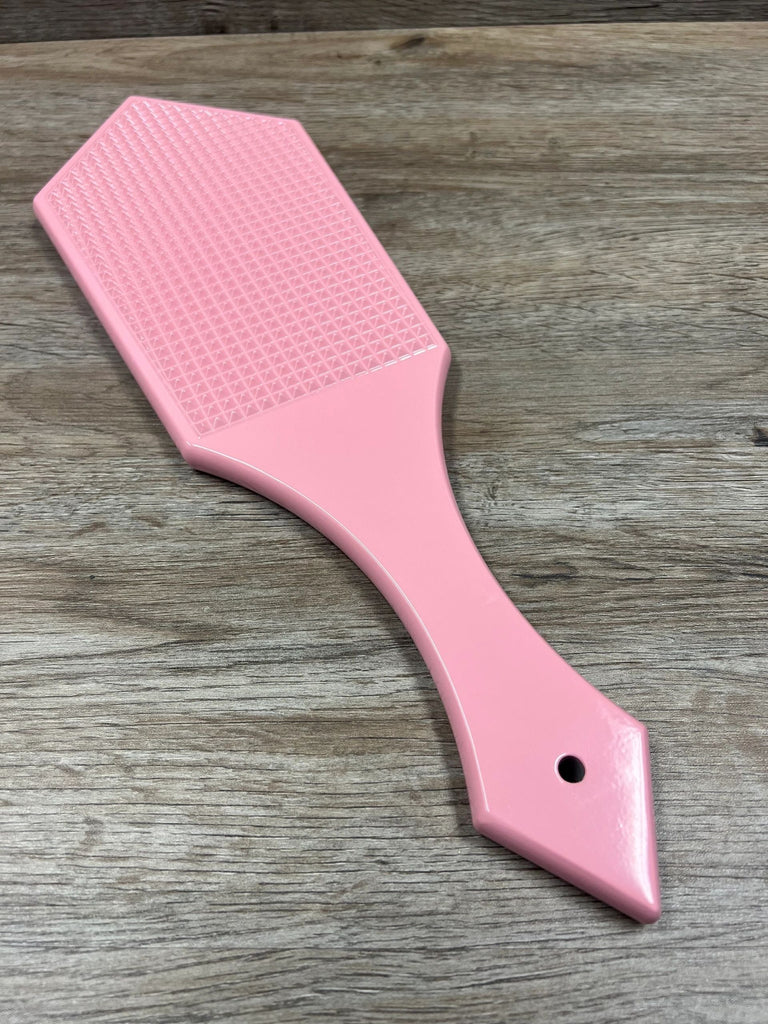 Pretty in Pink Alastor Aluminum Spanking Paddle with Machined Spikes on Face, Smooth Back