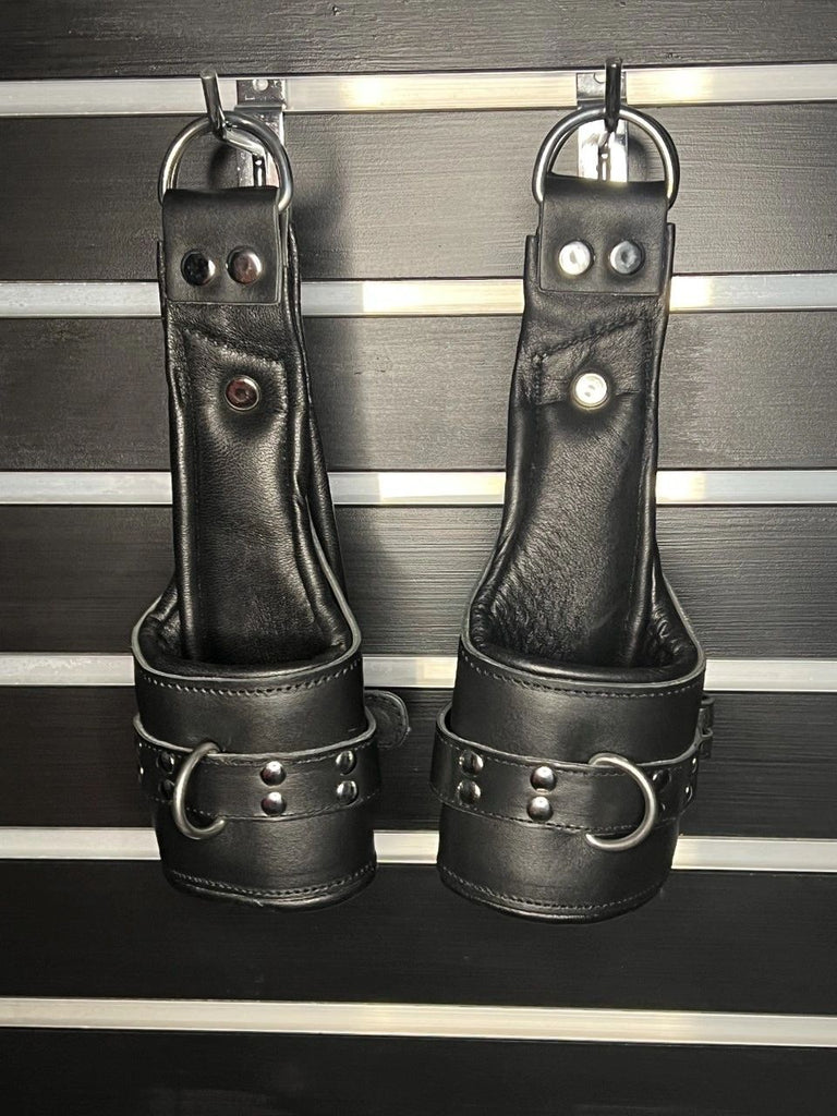 Suspension Cuffs Padded Leather Restraints Locking Buckle Bondage Wrist or Ankle Cuff BDSM Hanging Gear Kit Set - Pair