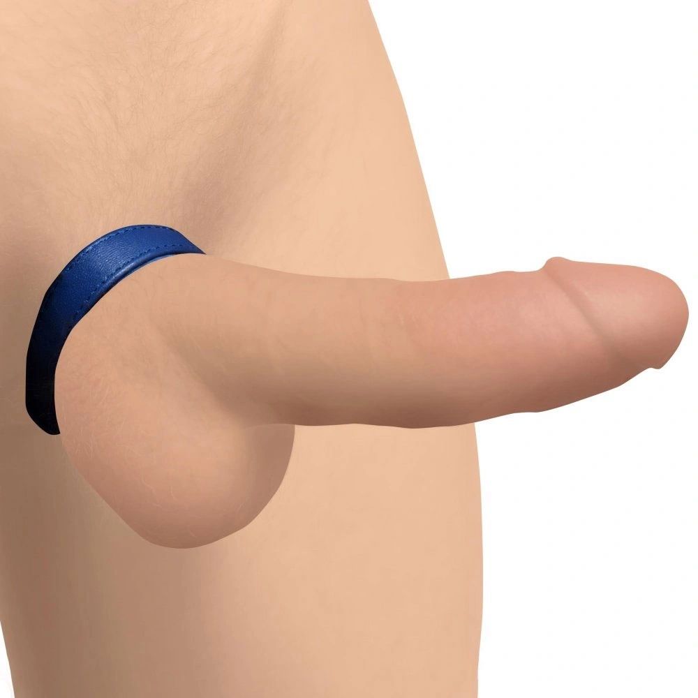 Leather Velcro Style Cockring Cock Strap - Blue