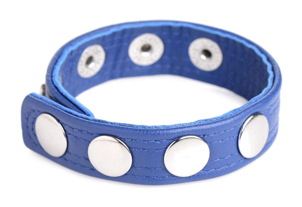 Leather Speed Snap Adjustable Cock Ring Cockring - Blue