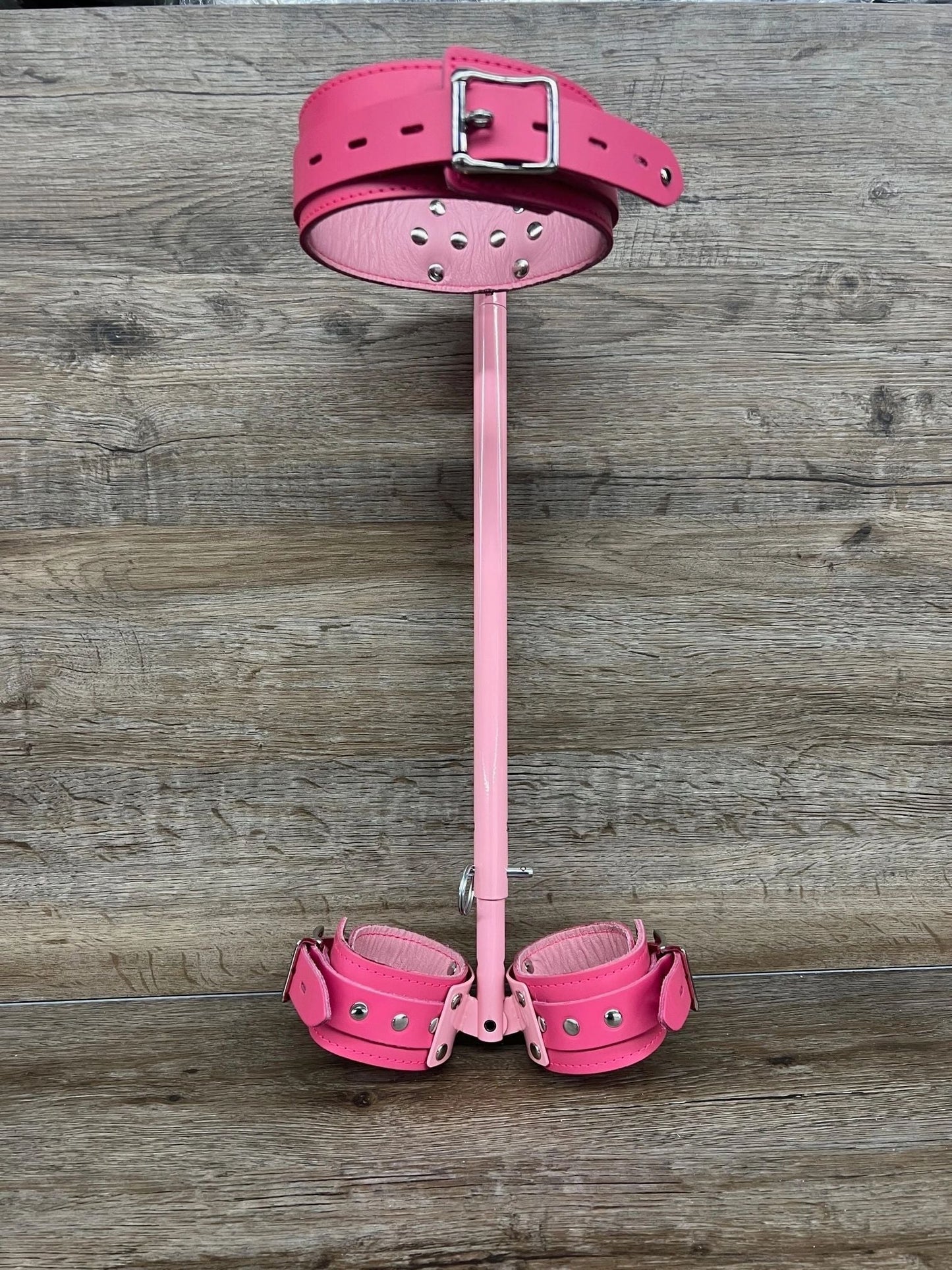 Pretty in Pink Posture Bondage Spreader Bar Restraint with Leather Restraints