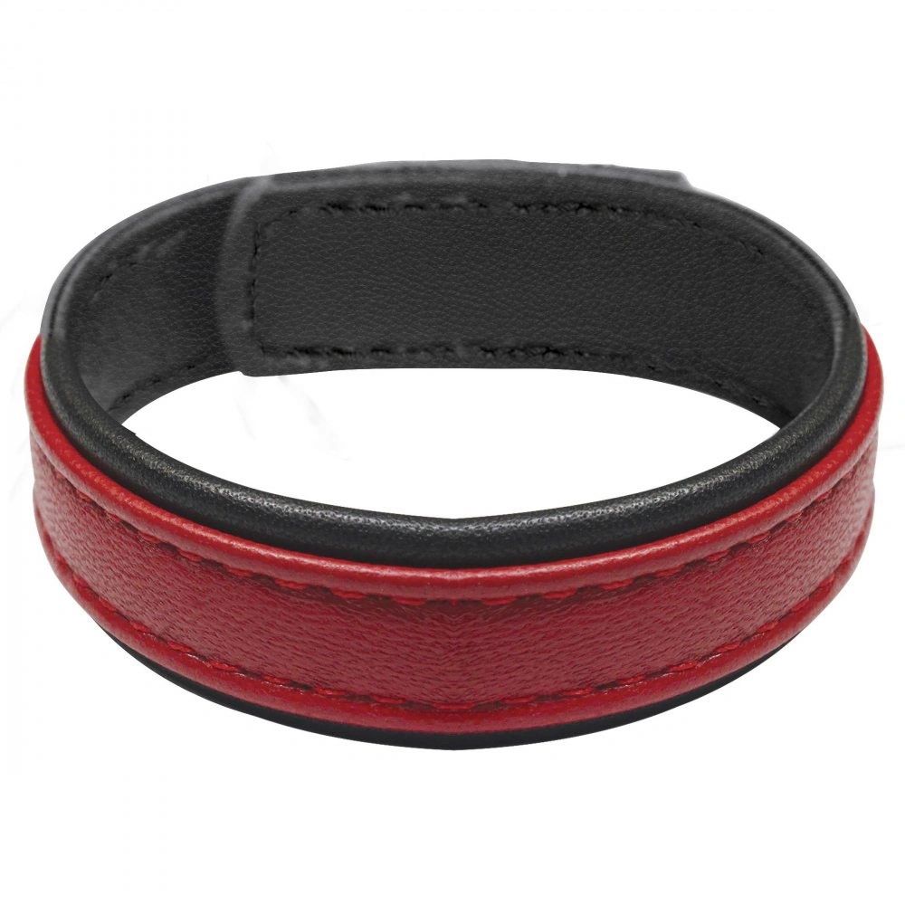 Leather Velcro Style Cockring Cock Strap - Red