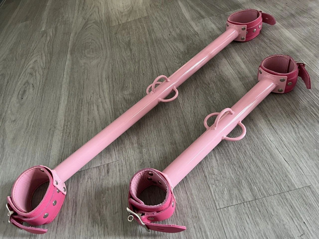 Pretty in Pink Big Barrel Spreader Bar with Cuffs - (choice of leather or neoprene)