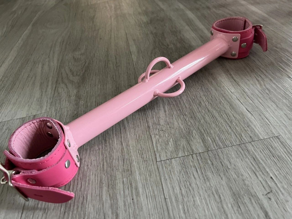 Pretty in Pink Big Barrel Spreader Bar with Cuffs - (choice of leather or neoprene)