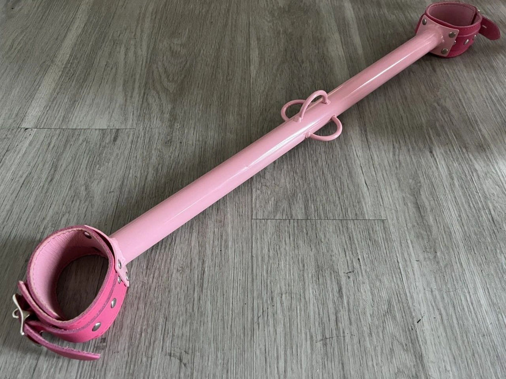 Pretty in Pink Big Barrel Spreader Bar with Cuffs - (choice of leather or neoprene)