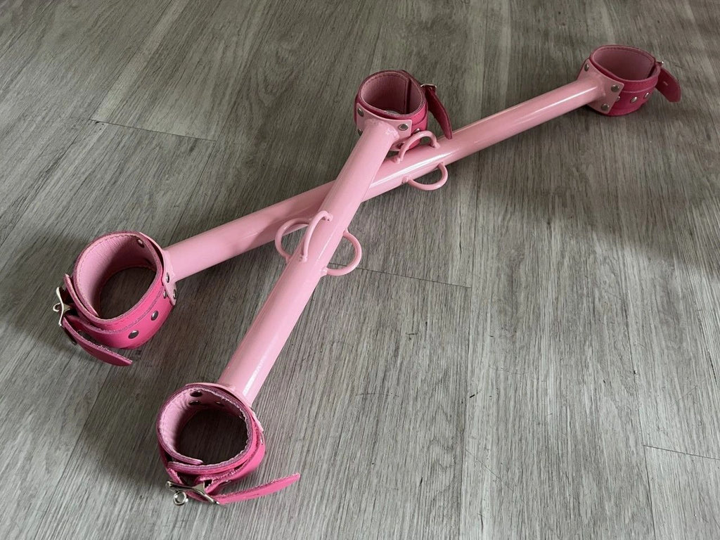 Pretty in Pink Big Barrel Spreader Bar with Cuffs - (choice of leather or neoprene)