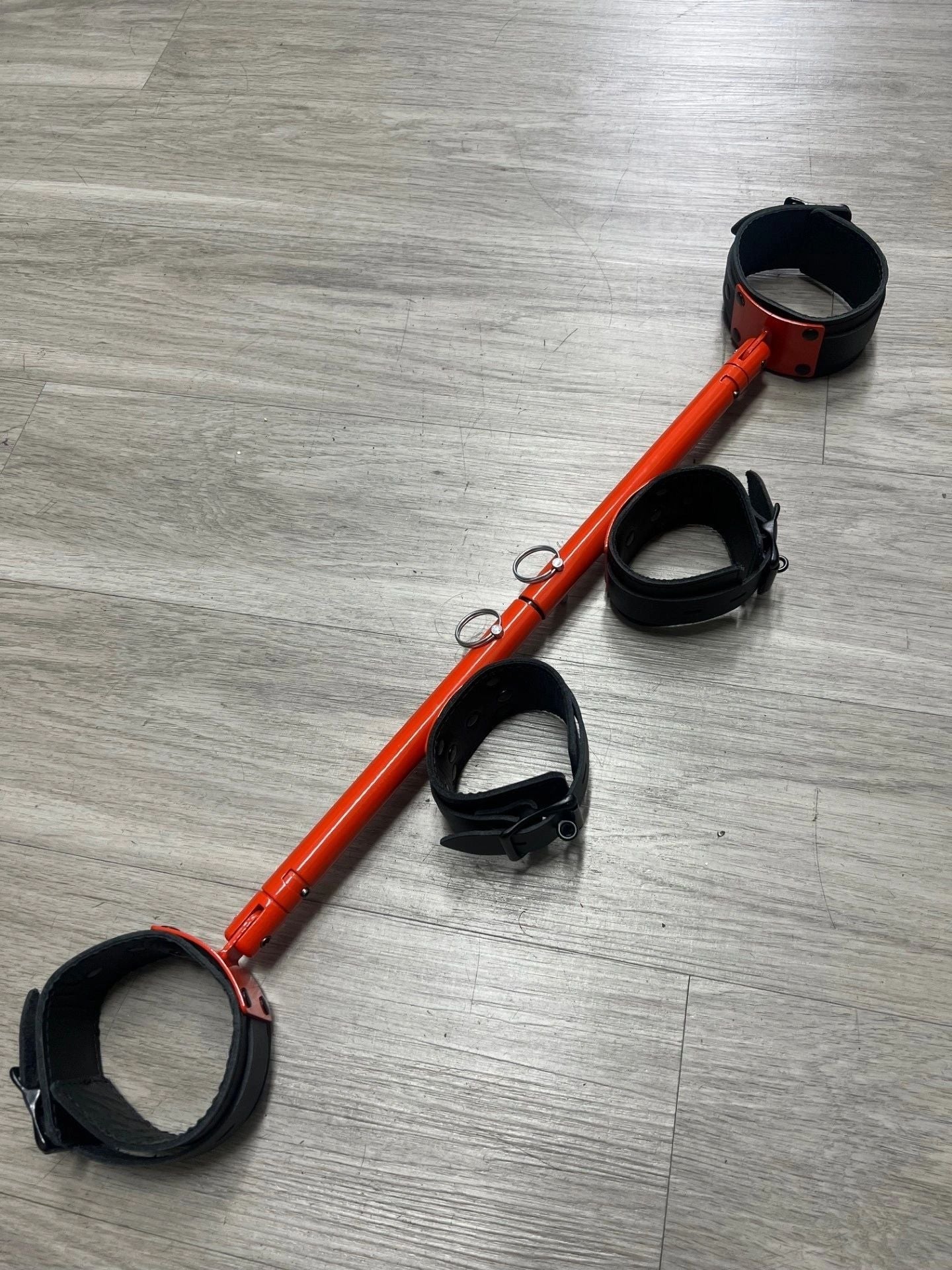 Halloween Exclusive Orange Adjustable Bondage Stocks Spreader Bar Restraint w/ Locking Leather Cuffs Stockade Spread Bar Restraints