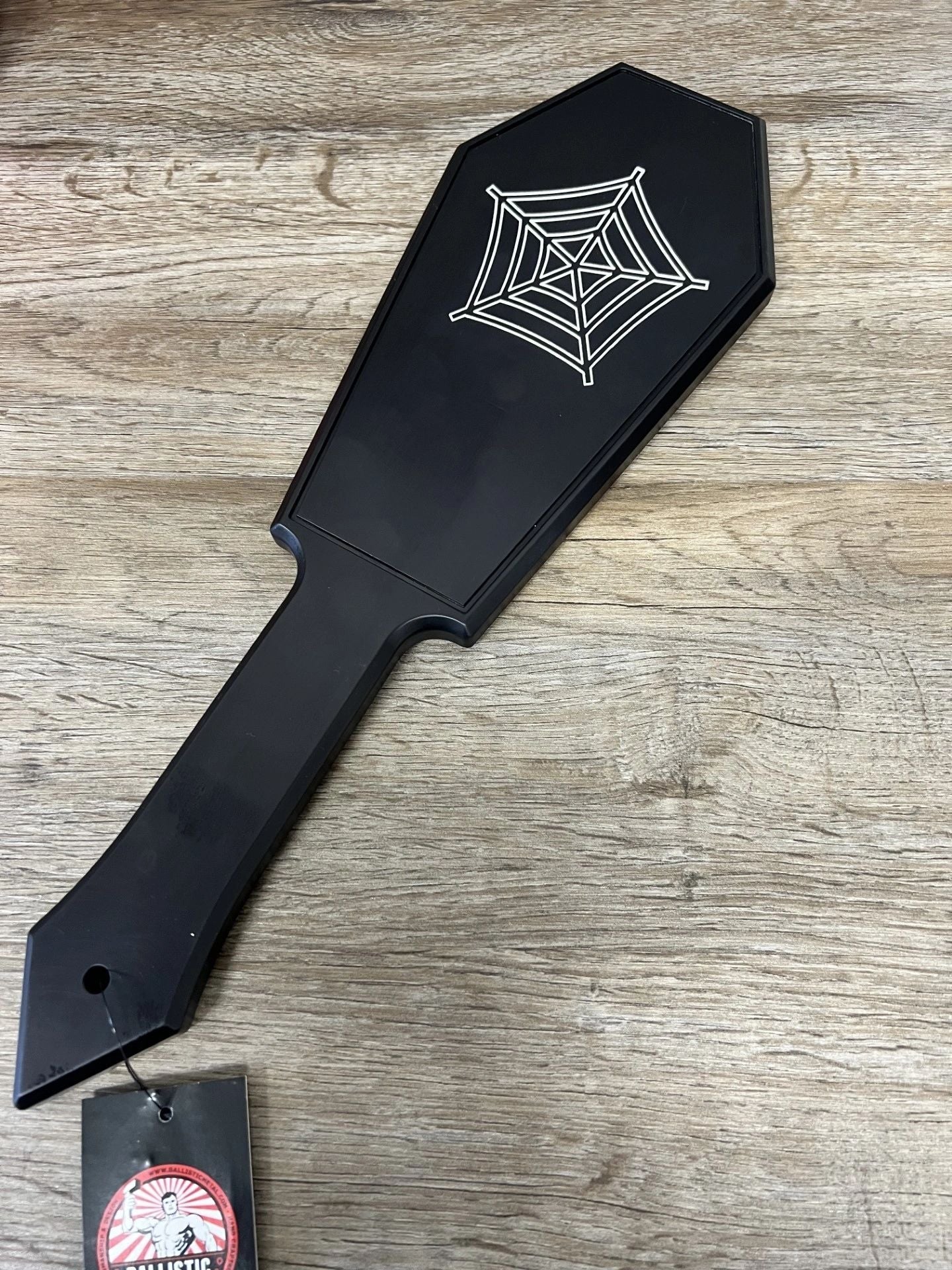 Spider Web Vlad's Revenge Coffin Shaped Black Anodized Aluminum Solid Metal Spanking Paddle