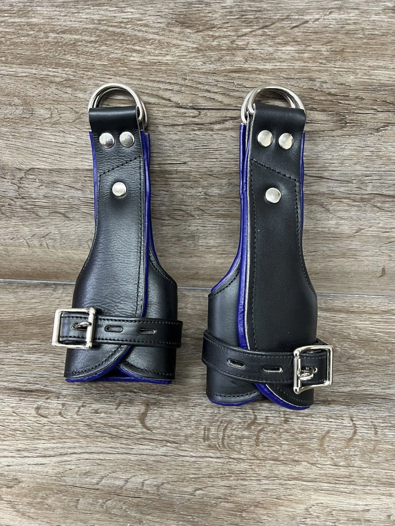 Padded Leather BDSM Bondage Suspension Cuffs - Black / Purple Color