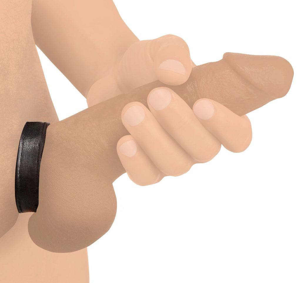 Leather Velcro Style Cockring Cock Strap - Black