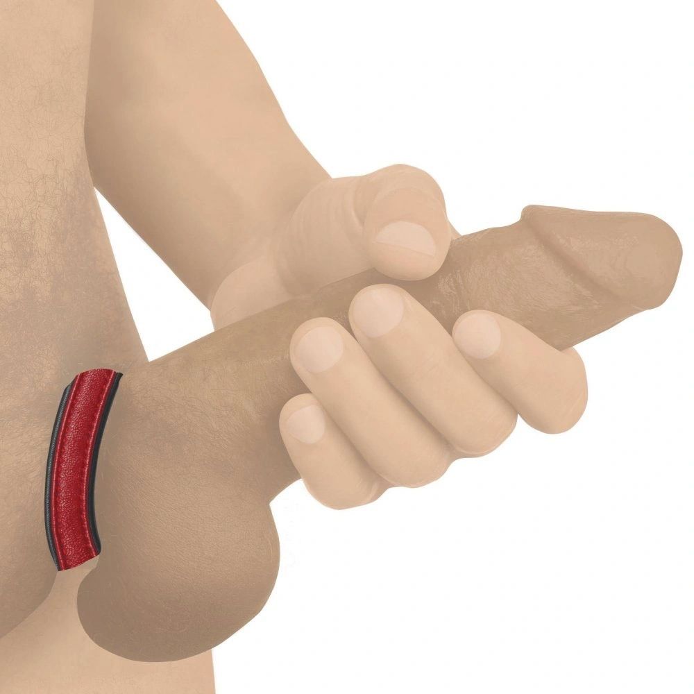 Leather Velcro Style Cockring Cock Strap - Red